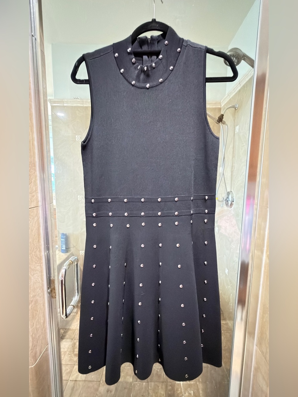 Parker Black Sleeveless Studded Fit-and-Flare Mini Dress